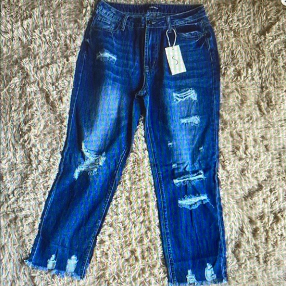NWT Flamingals Distressed Blue Ankle Jeans 29x26 - Picture 1 of 1
